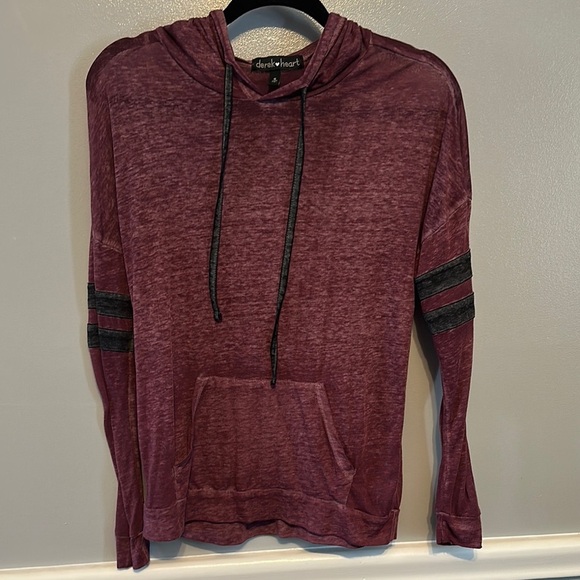 Derek Heart Other - Derek Heart Red Hooded Sweater with Striped Sleeves